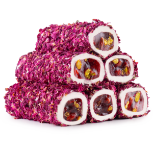 Milk Turkish Delight with Rose Petals, Pomegranate, and Pistachios