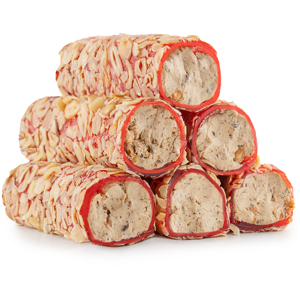 Pomegranate Turkish Delight with Sliced Hazelnuts and Almond Filling